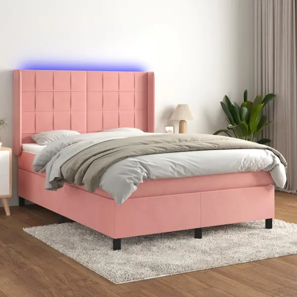 Gossi pat cu arcuri, saltea si led, negru, 140x200 cm, catifea