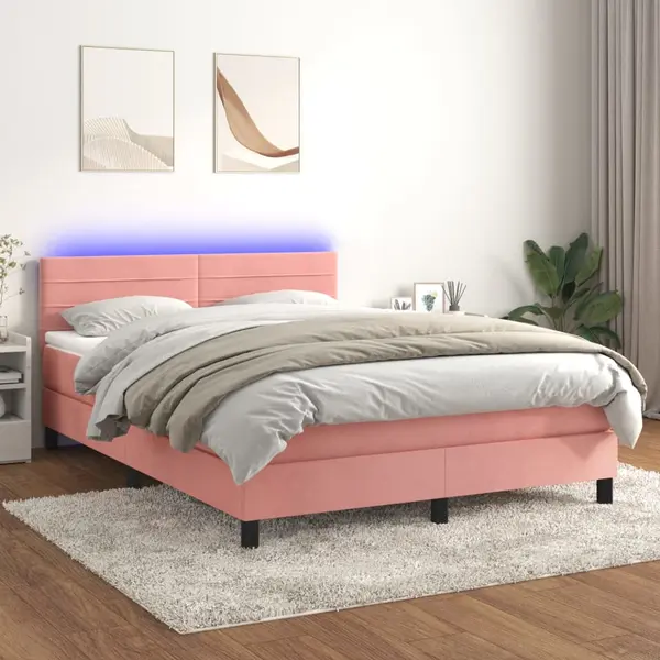 Gossi pat cu arcuri, saltea si led, negru, 140x200 cm, catifea