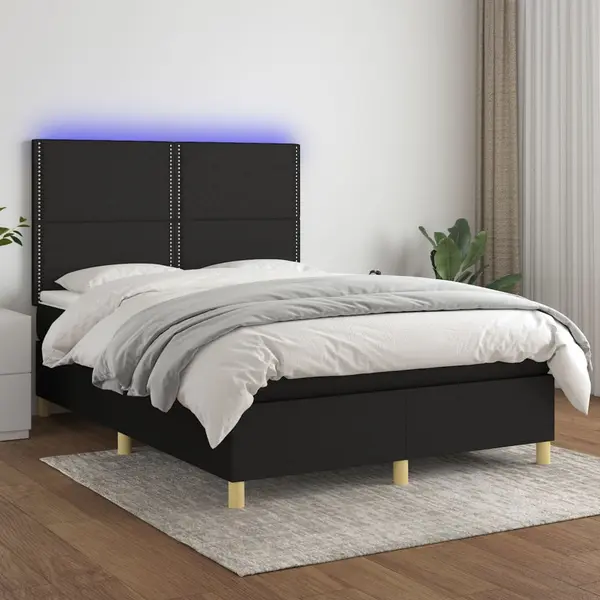 Gossi pat cu arcuri, saltea si led, negru, 140x200 cm, textil