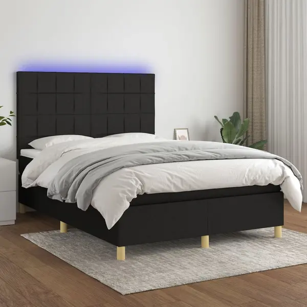 Gossi pat cu arcuri, saltea si led, negru, 140x200 cm, textil