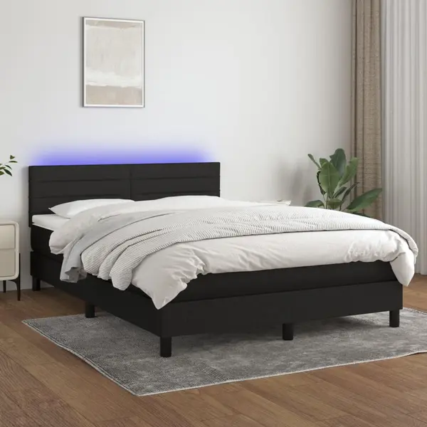 Gossi pat cu arcuri, saltea si led, negru, 140x200 cm, textil