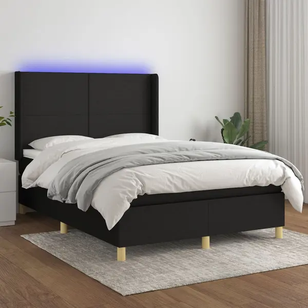 Gossi pat cu arcuri, saltea si led, negru, 140x200 cm, textil