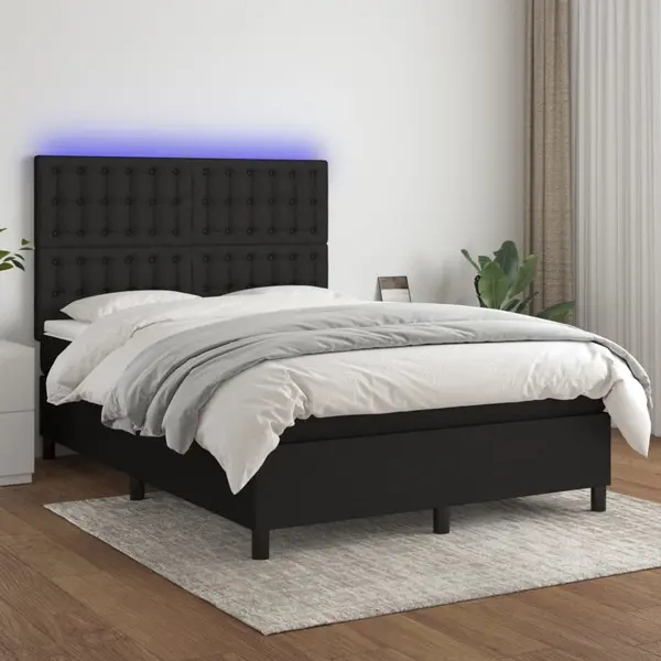 Gossi pat cu arcuri, saltea si led, negru, 140x200 cm, textil