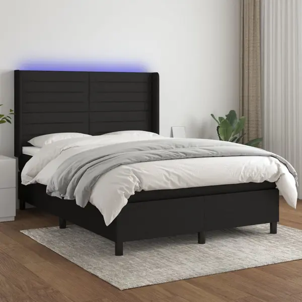 Gossi pat cu arcuri, saltea si led, negru, 140x200 cm, textil