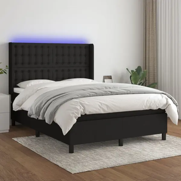 Gossi pat cu arcuri, saltea si led, negru, 140x200 cm, textil