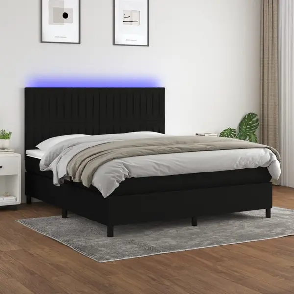 Gossi pat cu arcuri, saltea si led, negru, 160x200 cm, textil