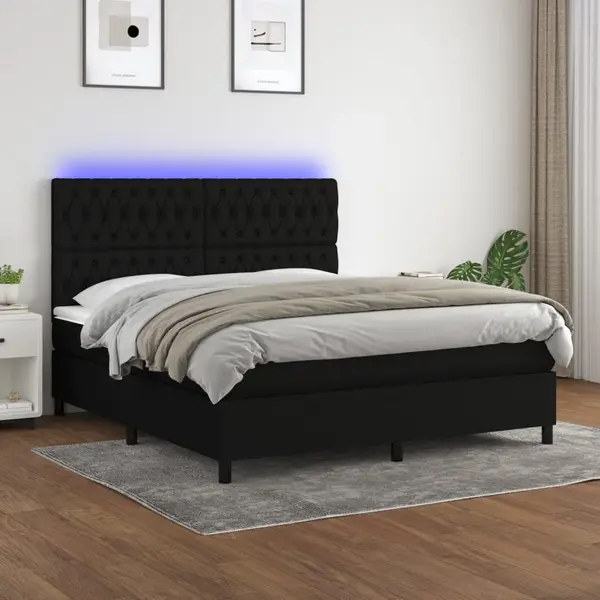 Gossi pat cu arcuri, saltea si led, negru, 160x200 cm, textil