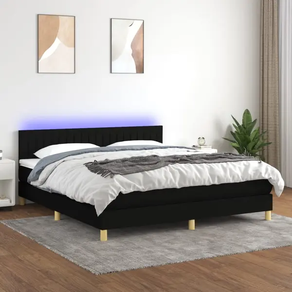 Gossi pat cu arcuri, saltea si led, negru, 160x200 cm, textil