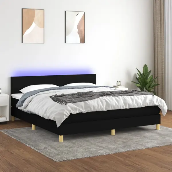 Gossi pat cu arcuri, saltea si led, negru, 160x200 cm, textil