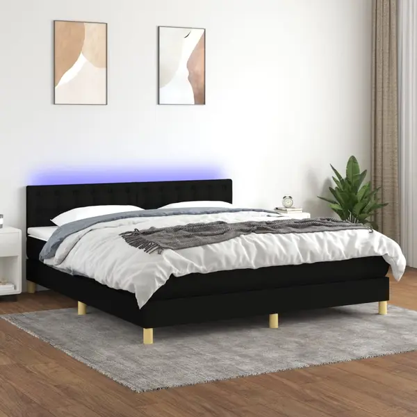 Gossi pat cu arcuri, saltea si led, negru, 160x200 cm, textil