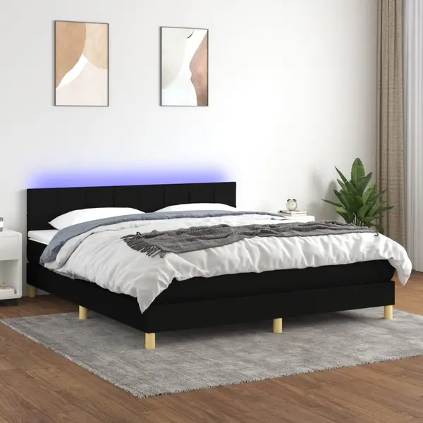 Gossi pat cu arcuri, saltea si led, negru, 160x200 cm, textil