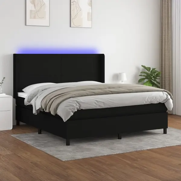 Gossi pat cu arcuri, saltea si led, negru, 160x200 cm, textil