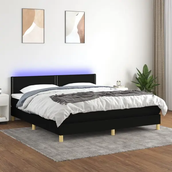 Gossi pat cu arcuri, saltea si led, negru, 180x200 cm, textil