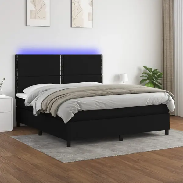 Gossi pat cu arcuri, saltea si led, negru, 180x200 cm, textil