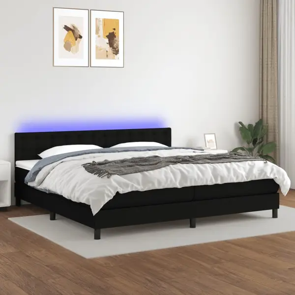Gossi pat cu arcuri, saltea si led, negru, 200x200 cm, textil