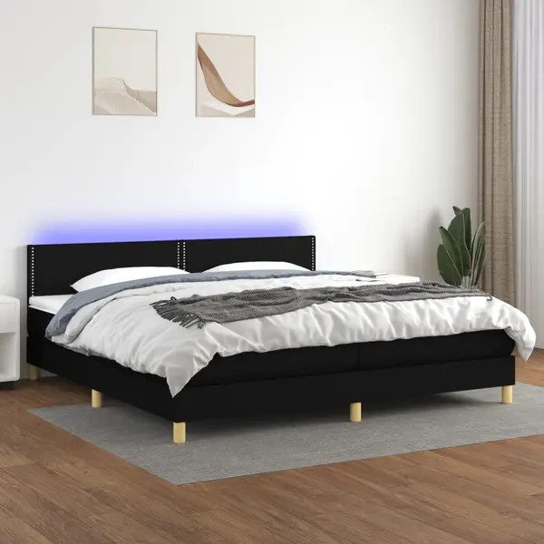 Gossi pat cu arcuri, saltea si led, negru, 200x200 cm, textil