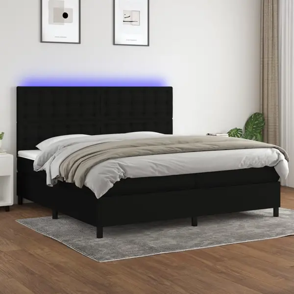 Gossi pat cu arcuri, saltea si led, negru, 200x200 cm, textil