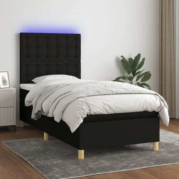 Gossi pat cu arcuri, saltea si led, negru, 80x200 cm, textil