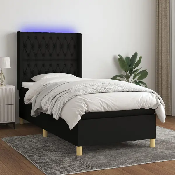 Gossi pat cu arcuri, saltea si led, negru, 80x200 cm, textil