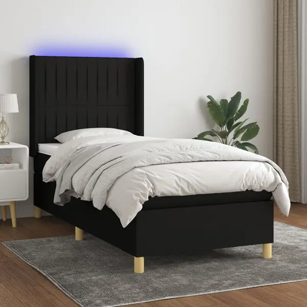 Gossi pat cu arcuri, saltea si led, negru, 80x200 cm, textil