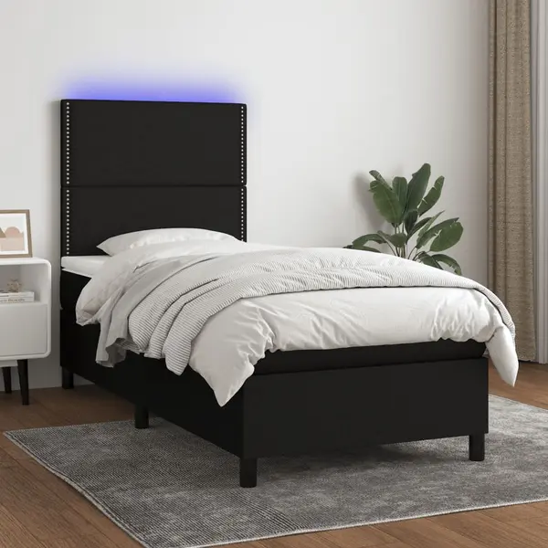 Gossi pat cu arcuri, saltea si led, negru, 90x190 cm, textil