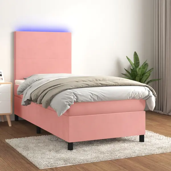 Gossi pat cu arcuri, saltea si led, negru, 90x200 cm, catifea