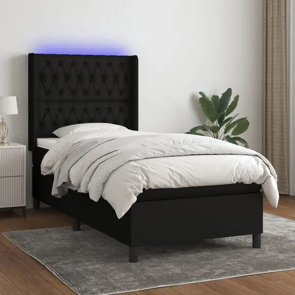 Gossi pat cu arcuri, saltea si led, negru, 90x200 cm, textil
