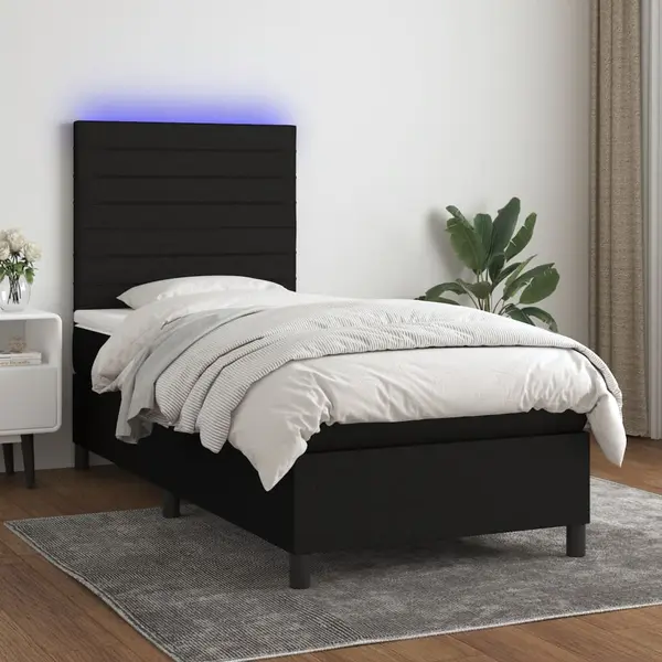 Gossi pat cu arcuri, saltea si led, negru, 90x200 cm, textil