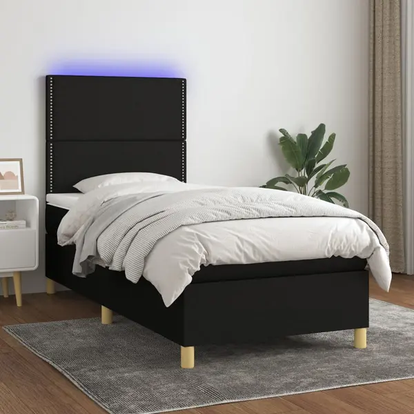 Gossi pat cu arcuri, saltea si led, negru, 90x200 cm, textil