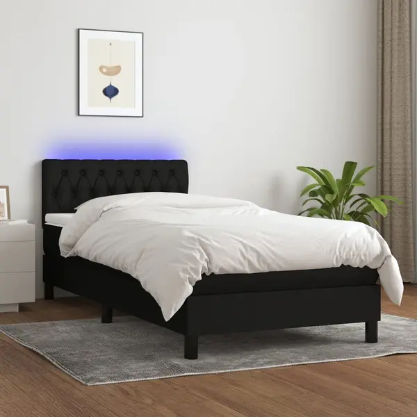 Gossi pat cu arcuri, saltea si led, negru, 90x200 cm, textil