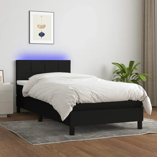 Gossi pat cu arcuri, saltea si led, negru, 90x200 cm, textil