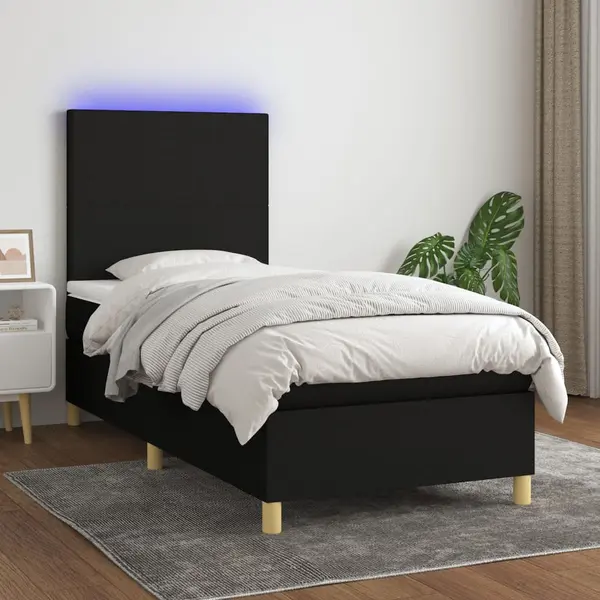 Gossi pat cu arcuri, saltea si led, negru, 90x200 cm, textil