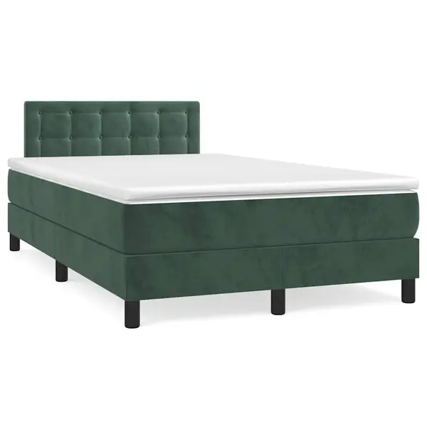 Gossi pat cu arcuri, saltea si led, verde inchis, 120x190 cm, catifea