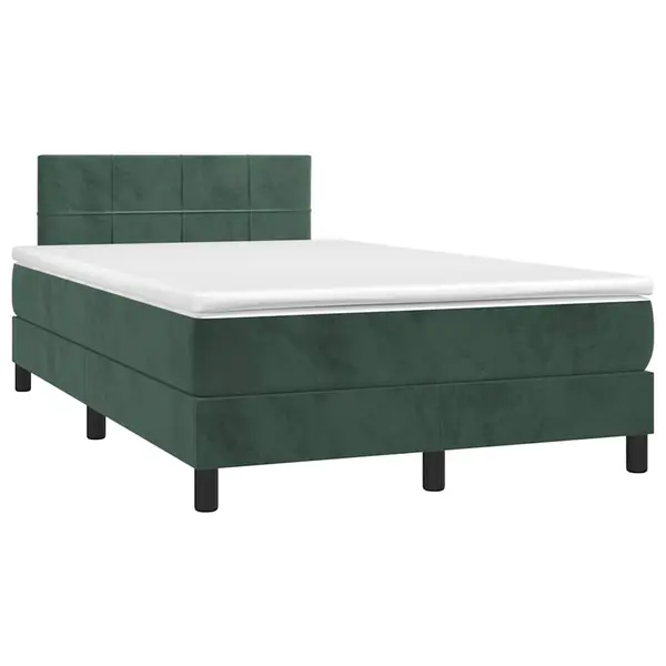 Gossi pat cu arcuri, saltea si led, verde inchis, 120x190 cm, catifea