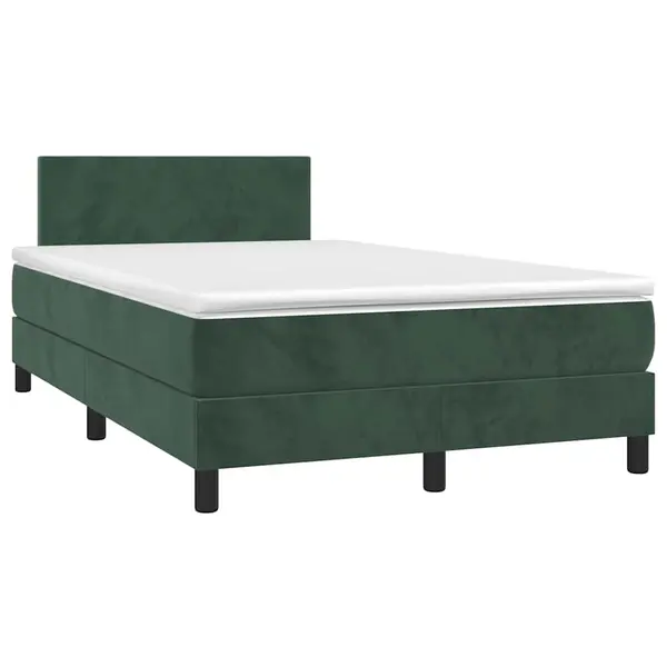 Gossi pat cu arcuri, saltea si led, verde inchis, 120x190 cm, catifea