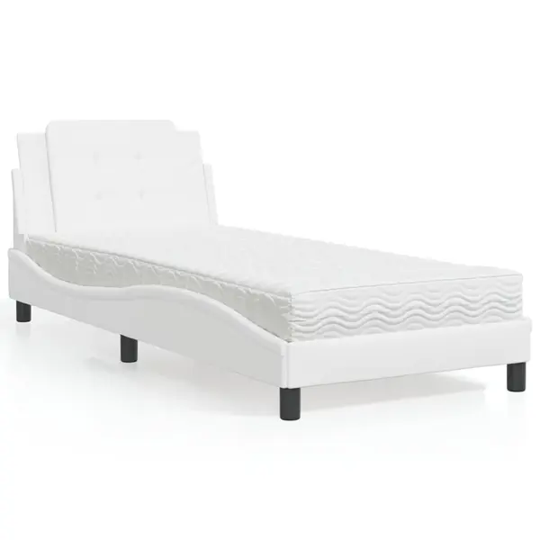 Gossi pat cu saltea, alb, 100x200 cm, piele ecologica