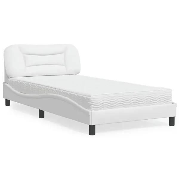 Gossi pat cu saltea, alb, 100x200 cm, piele ecologica