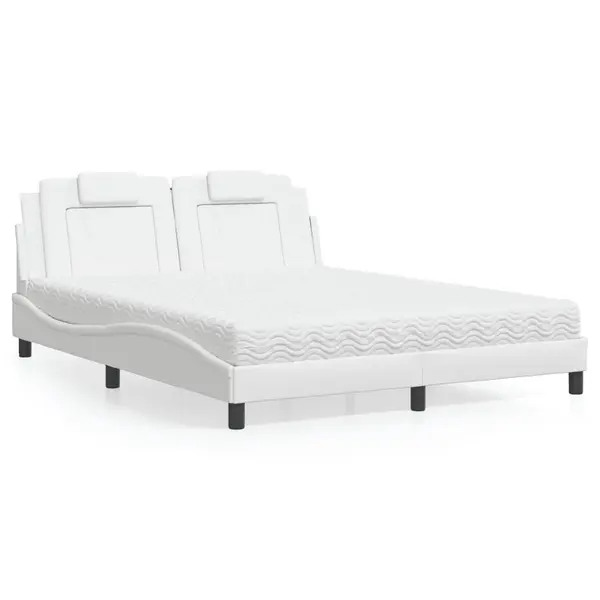 Gossi pat cu saltea, alb, 160x200 cm, piele ecologica