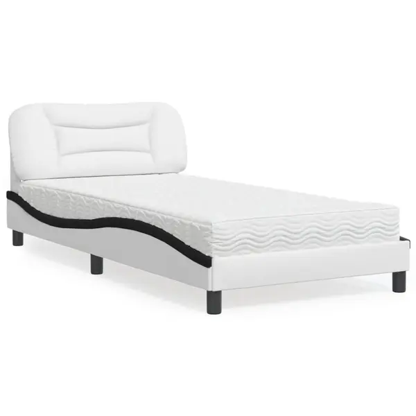 Gossi pat cu saltea, alb si negru, 100x200 cm, piele ecologica
