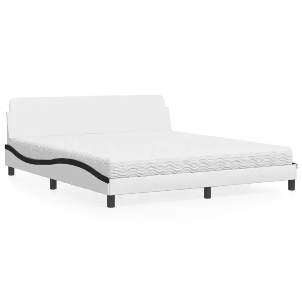 Gossi pat cu saltea, alb si negru, 180x200 cm, piele ecologica