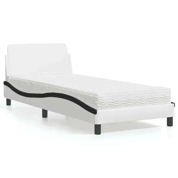 Gossi pat cu saltea, alb si negru, 90x200 cm, piele ecologica