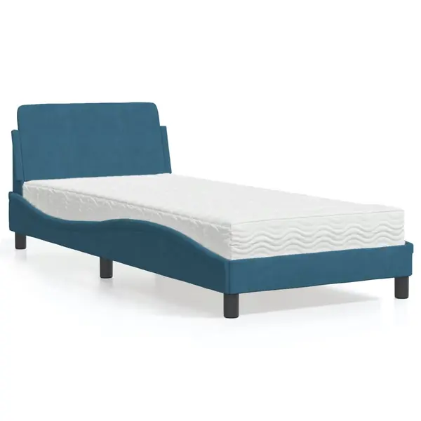 Gossi pat cu saltea, albastru, 90x190 cm, catifea