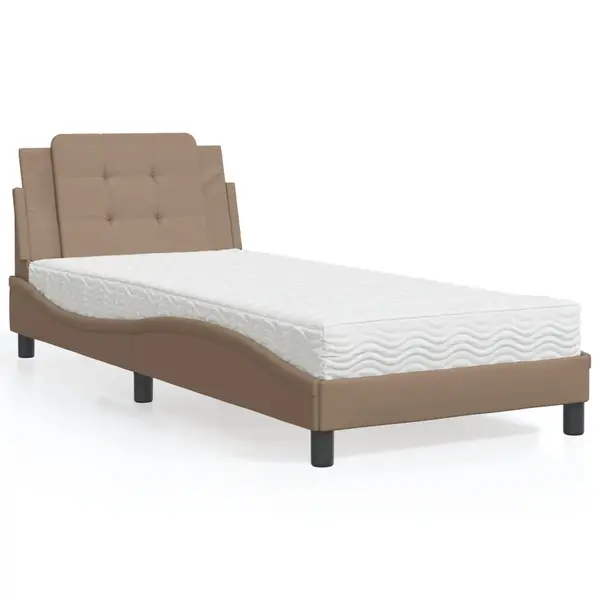 Gossi pat cu saltea, cappuccino, 90x190 cm piele ecologica