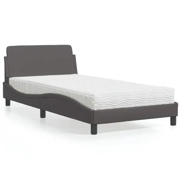 Gossi pat cu saltea, gri, 100x200 cm, piele ecologica