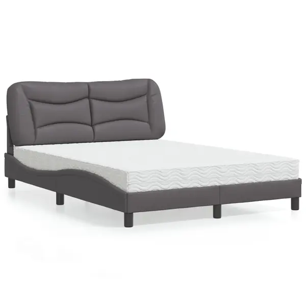 Gossi pat cu saltea, gri, 140x200 cm, piele ecologica