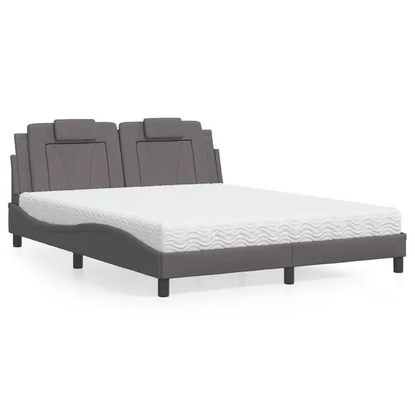 Gossi pat cu saltea, gri, 160x200 cm, piele ecologica