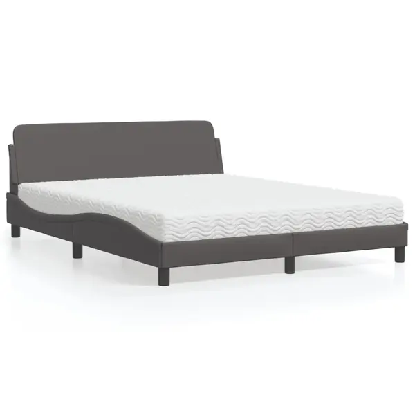 Gossi pat cu saltea, gri, 160x200 cm, piele ecologica