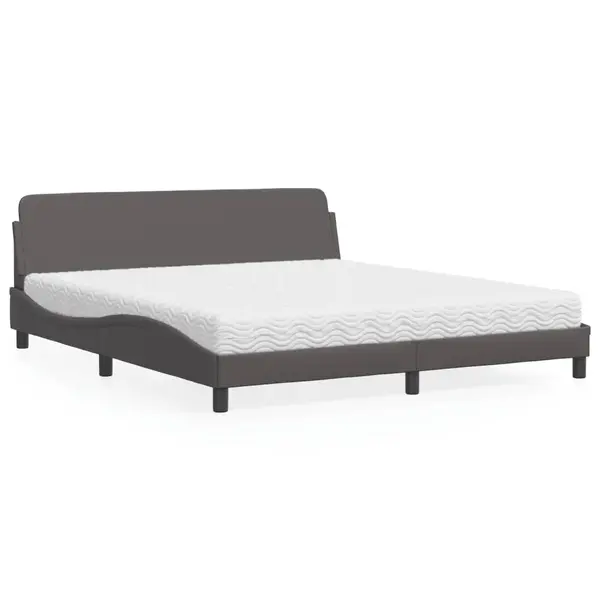 Gossi pat cu saltea, gri, 180x200 cm, piele ecologica