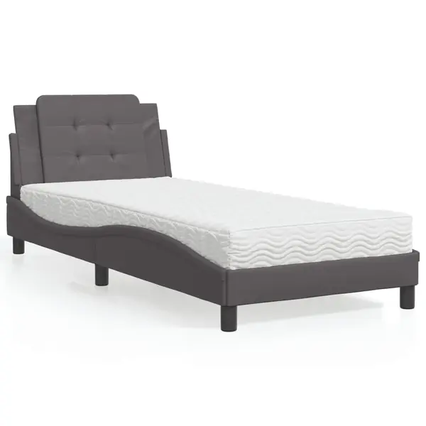 Gossi pat cu saltea, gri, 90x200 cm, piele ecologica