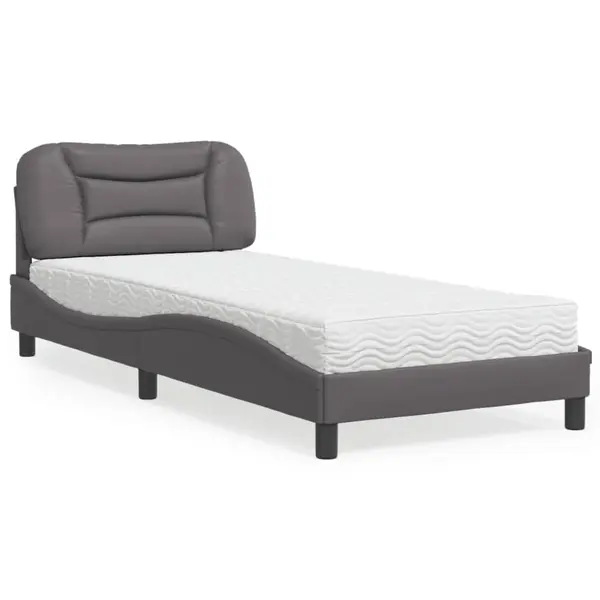 Gossi pat cu saltea, gri, 90x200 cm, piele ecologica
